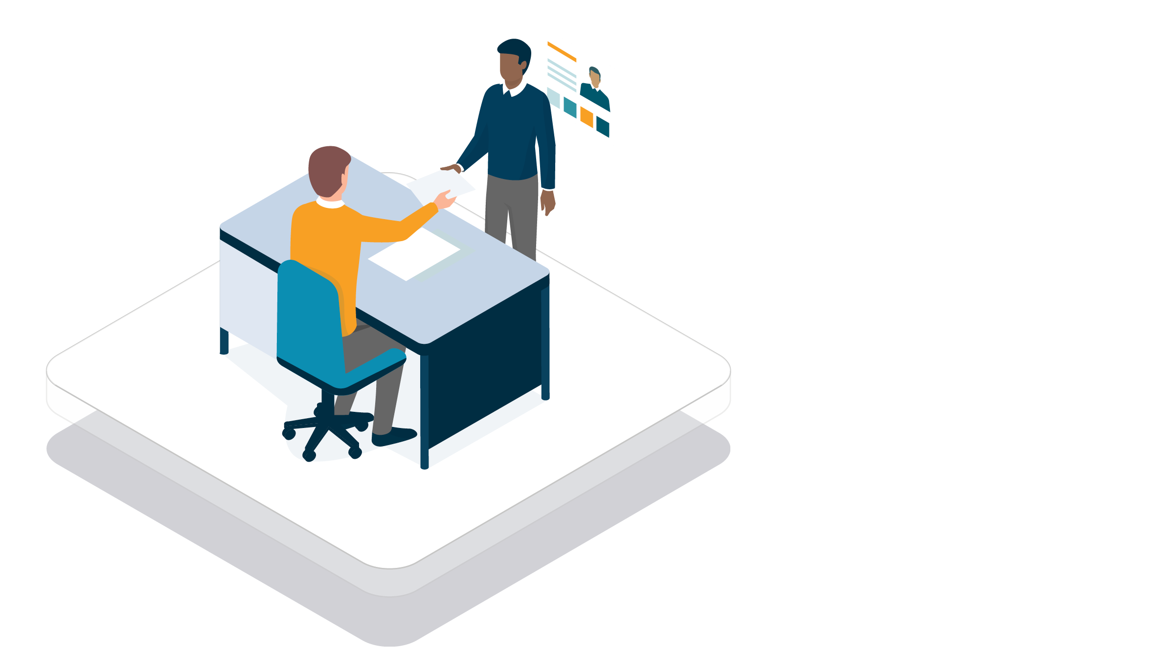 illustration of man showing ID to another man at a desk